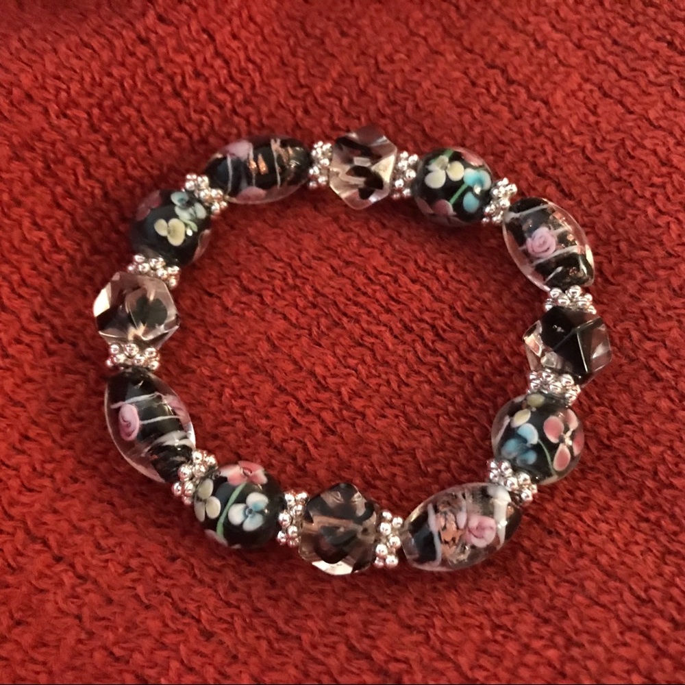 Floral Beaded Stretch Bracelet